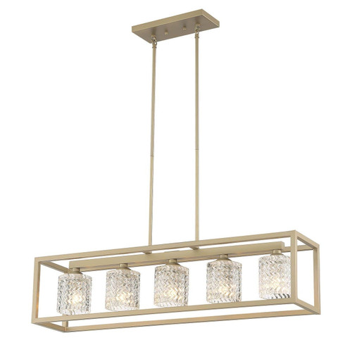 Brass Kitchen Island Five Light Metal Dimmable Chandelier With Clear Shades