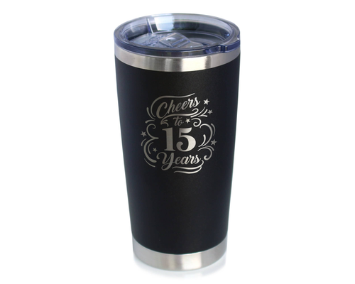 Cheers 15  Insulated Travel Tumbler - 15th Anniversary Gifts