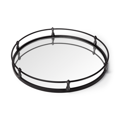 24" Silver Round Metal Indoor Outdoor Tray With Handles