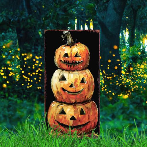 10" Black Orange And Yellow Solid Wood Halloween Ghost Garden Stake