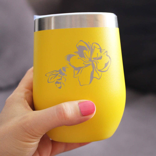 Bee Flower Insulated Wine Tumbler - Garden Gifts and Decor