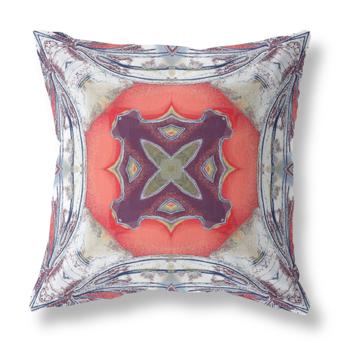 16" X 16" Peach Geometric Indoor Outdoor Throw Pillow