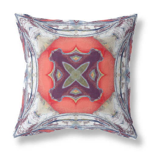 16" X 16" Peach Geometric Indoor Outdoor Throw Pillow