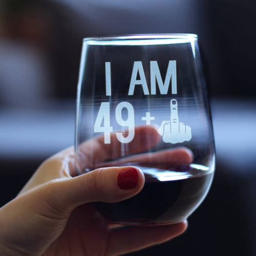 50th Birthday Gifts - 49 Middle Finger Stemless Wine Glass