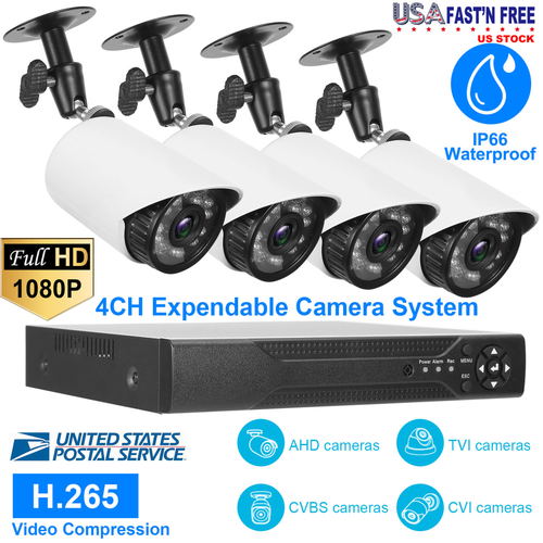 FHD 1080P 4CH Home Security Camera System 