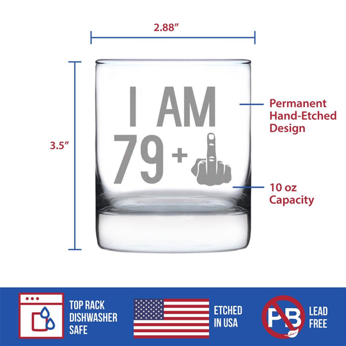 80th Birthday Gifts - 79 Middle Finger Whiskey Rocks Glass