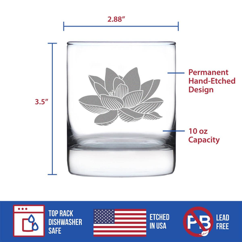 Lotus Flower Whiskey Rocks Glass - Lotus Gifts and Decor