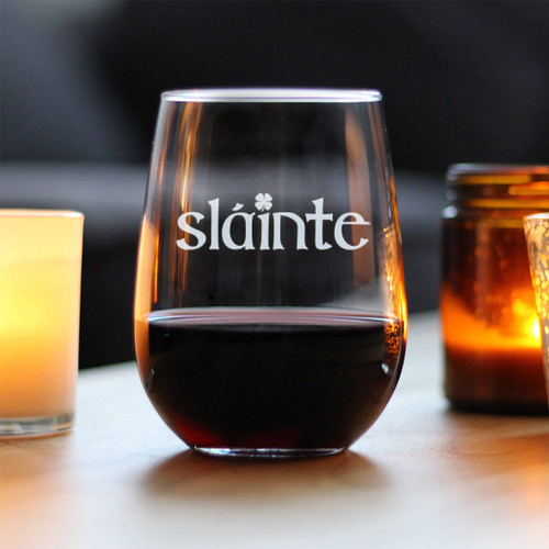 Cheers Irish Slainte Stemless Wine Glass St. Patricks Gifts