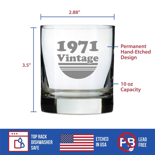 Vintage 1971 Whiskey Rocks Glass - 53rd Birthday Gifts