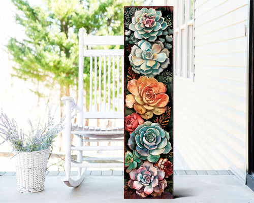 36" Black Orange Green And Red Solid Wood Porch Sign