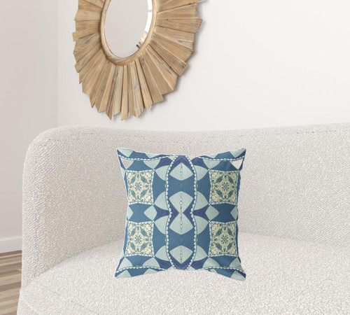 20"x20" Blue Green Cream Zippered Suede Geometric Throw Pillow