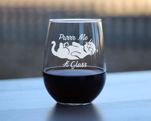 Purr Me A Glass Stemless Wine Glass - Cat Gifts and Decor
