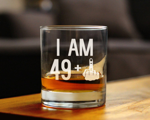 50th Birthday Gifts - 49 Middle Finger Whiskey Rocks Glass