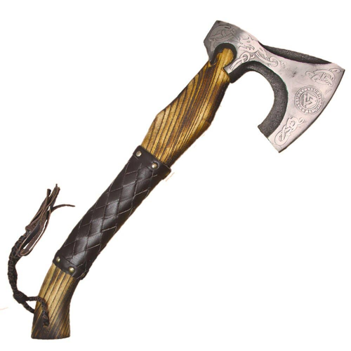 Scorpion Mart Carbon Steel Handmade Axe Ashwood Leather Handle + Sheath 