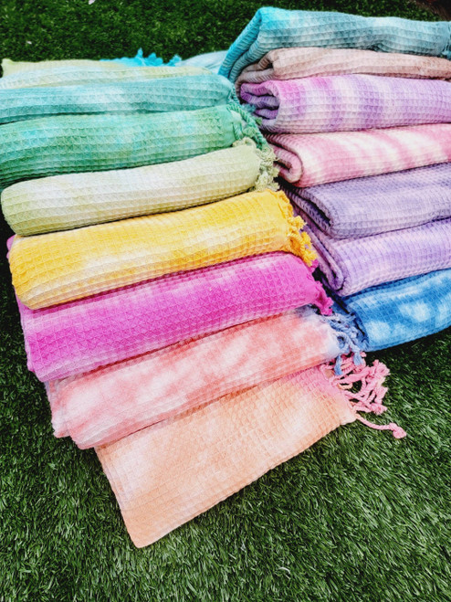 Waffle Towel,Throw Lightweight Quick Dry Tie Dye - Blue Green