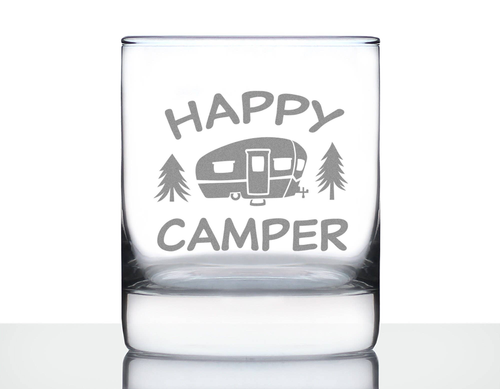 Happy Camper Whiskey Rocks Glass - Camping Gifts and Decor