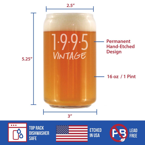 Vintage 1995 Beer Can Pint Glass - 29th Birthday Gifts