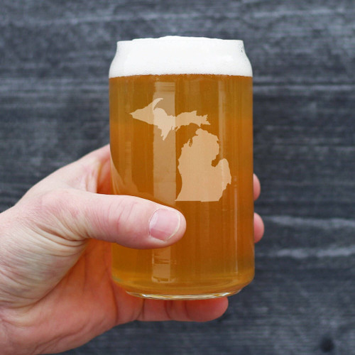 Michigan Outline Beer Can Pint Glass - Michiganders Gifts