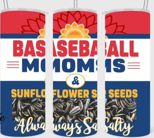 Baseball mom & sunflower seeds skinny tumbler