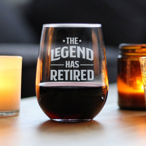 Legend Has Retired Stemless Wine Glass - Retirement Gifts
