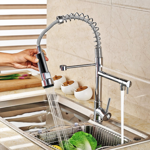 Kitchen Sink Faucet Single Handle Pre-Rinse Spring Pulldown Spray