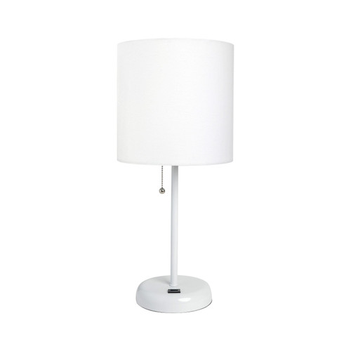 20" White Metal USB Table Lamp LED With White Drum Shade