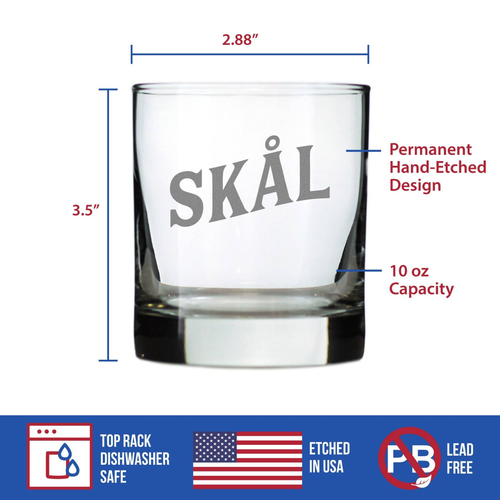 Cheers Norwegian Skal Whiskey Rocks Glass - Norway Gifts