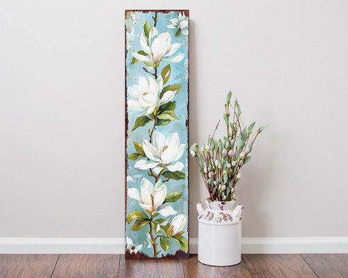 36" Blue White Green And Brown Solid Wood Magnolia Porch Sign
