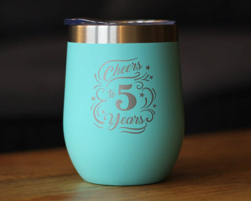 Cheers 5  Insulated Wine Tumbler - 5th Anniversary Gifts