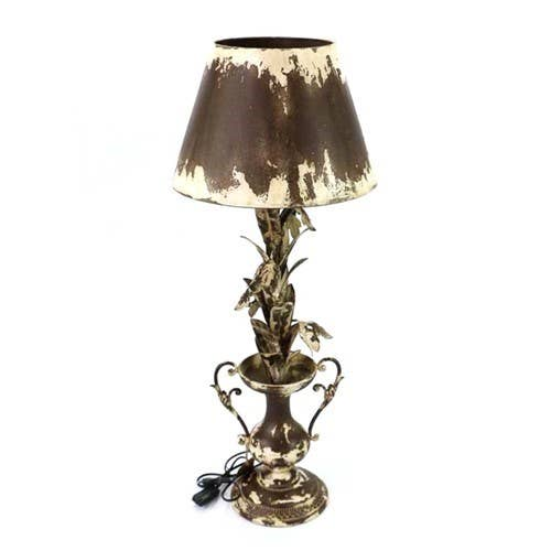 Industrial Rustic Metal Table Lamp with Leaf Detailed Stand