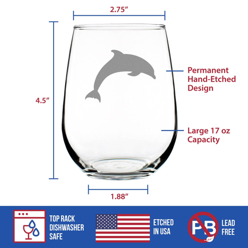 Dolphin Silhouette Stemless Wine Glass - Ocean Beach Gifts