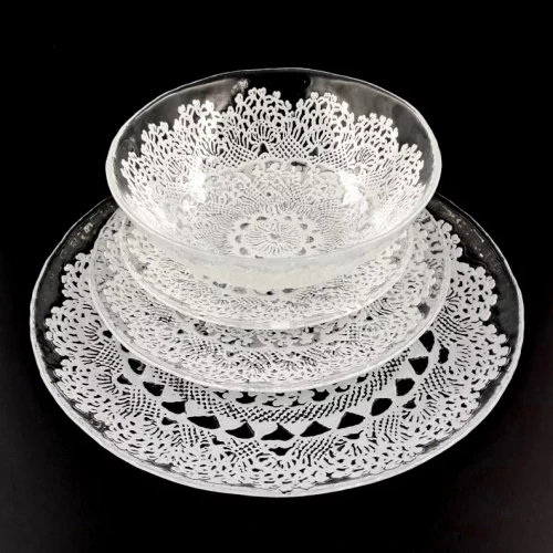 LILLE Glass Dinnerware Set Clear/White