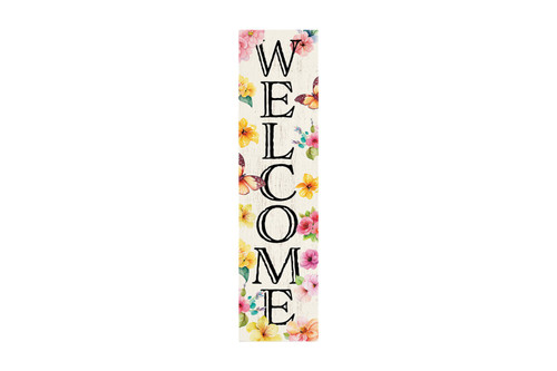 10" White Yellow Pink And Black Solid Wood Wildflowers Welcome Porch Sign