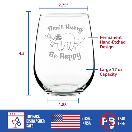 Dont Hurry Be Happy Stemless Wine Glass - Sloth Gifts