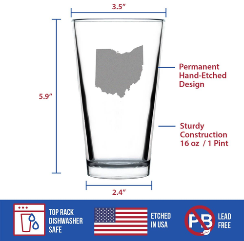 Ohio Outline Pint Glass for Beer - Ohioans Gifts and Decor