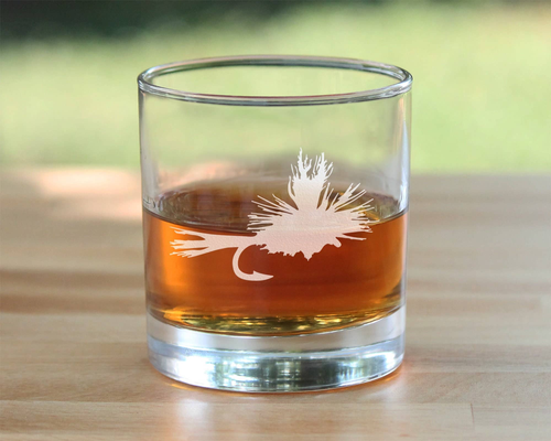 Fishing Fly Whiskey Rocks Glass - Fly Fishing Gifts