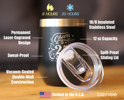 Cheers 25  Insulated Wine Tumbler - 25th Anniversary Gifts