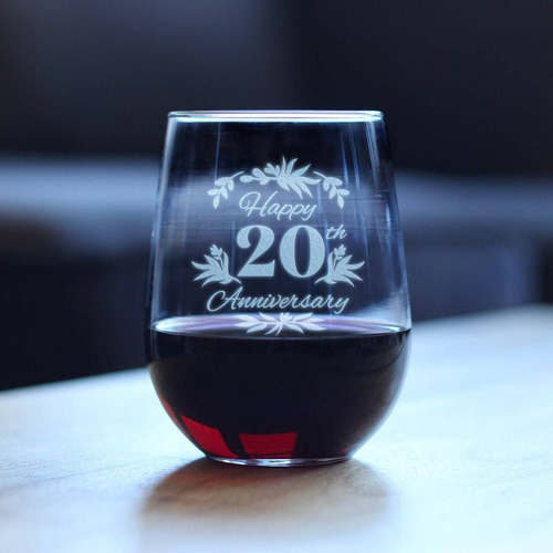 Floral 20 Stemless Wine Glass 20th Anniversary Gift