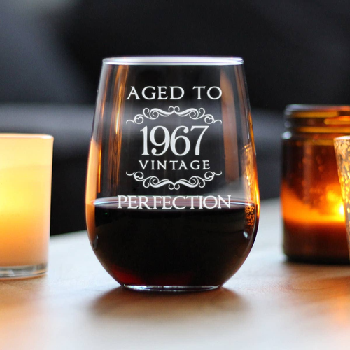 Aged to Perfection 67 Stemless Wine Glass 57th Birthday Gift