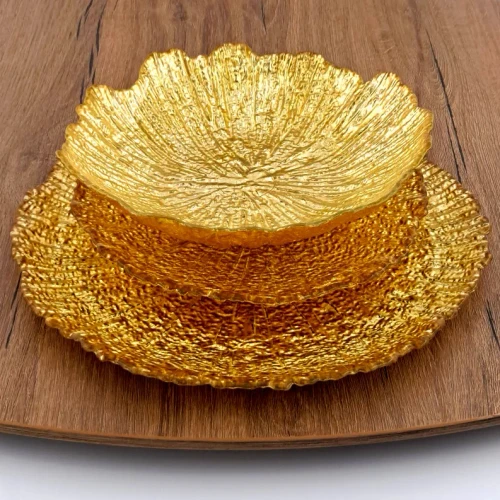 CORAL 12PCS Gilded Glass Dinner Plate Set