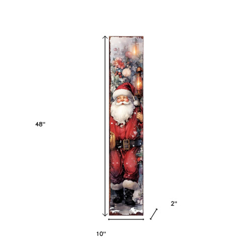 48" Blue White And Red Christmas Santa Solid Wood Porch Sign