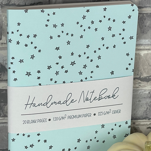 Light Blue Doodle Stars - A5 ish size Saddle Bound Notebook