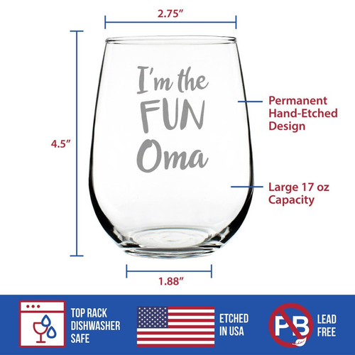 Fun Oma Stemless Wine Glass - Mother's Day Gifts and Decor