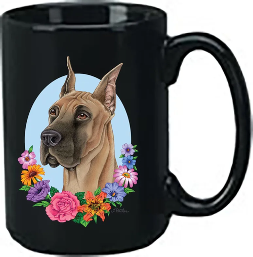 Great Dane Fawn Cropped - Best of Breed Ceramic 15oz Coffee Black Mug