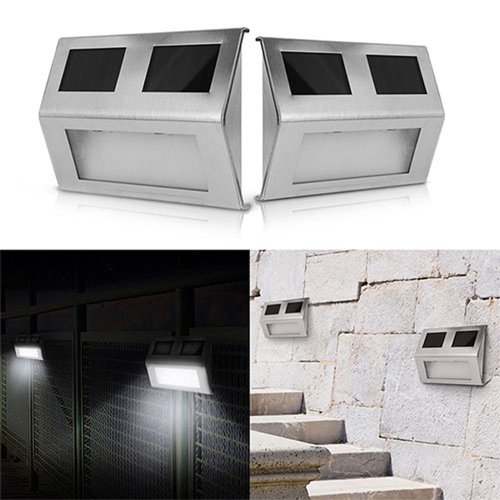 2 Pack Solar Light 2 LEDs Wall Lamp