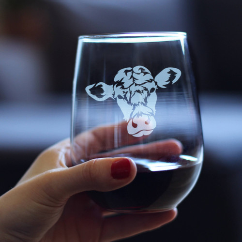 Cow Face Stemless Wine Glass - Cow Farmhouse Gifts and Decor