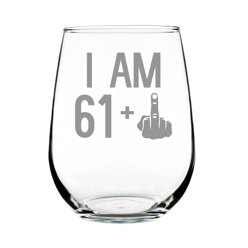 62nd Birthday Gifts - 61 Middle Finger Stemless Wine Glass