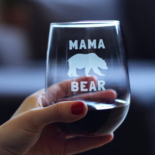 Mama Bear Stemless Wine Glass - Mother's Day Mom Gifts