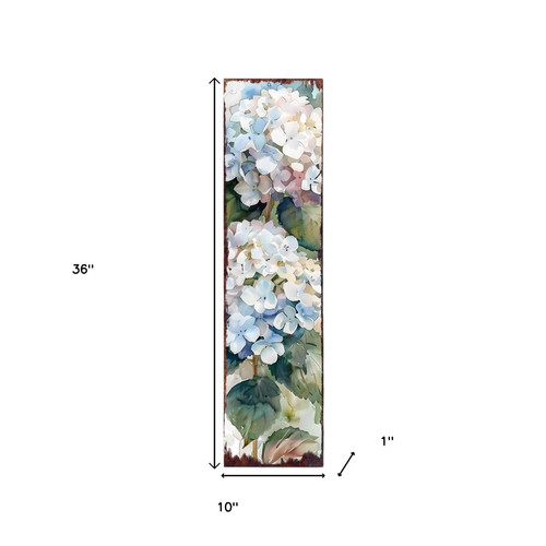 36" Blue White Green And Brown Solid Wood Hydrangeas Porch Sign