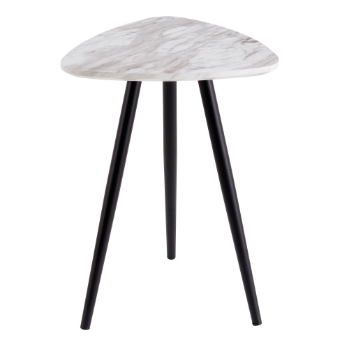 21" Brown And White Faux Marble Manufactured Wood Triangle End Table